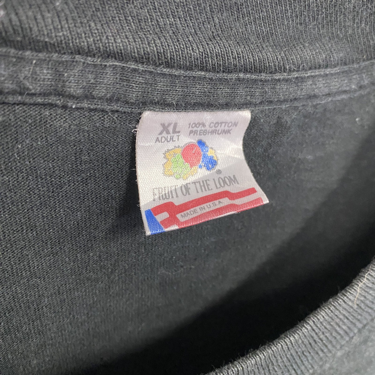 FRUIT OF THE LOOM　フルーツオブザルーム　半袖プリントTシャツ　シングルステッチ　ヴィンテージ　黒　ブラック　XLサイズ カットソー メンズ コットン 古着