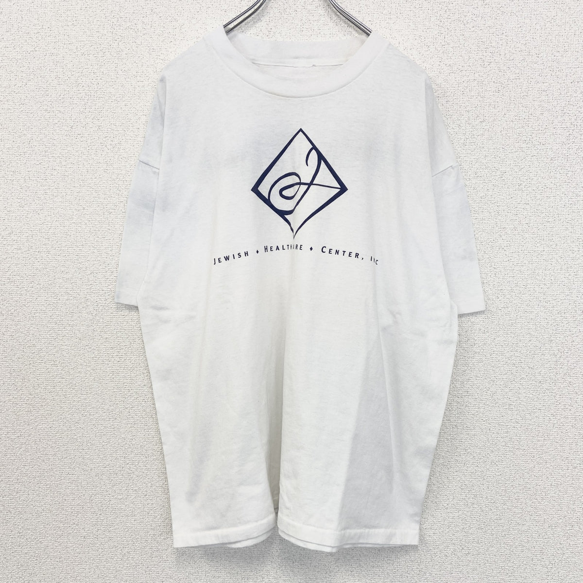 ～90s　半袖プリント企業Tシャツ　シングルステッチ　英字プリント　両面プリント　クルーネック　ヴィンテージ　白　ホワイト　古着