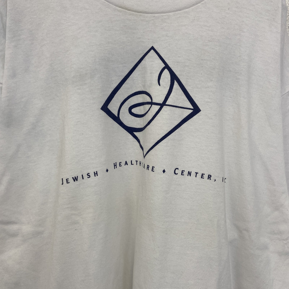 ～90s　半袖プリント企業Tシャツ　シングルステッチ　英字プリント　両面プリント　クルーネック　ヴィンテージ　白　ホワイト　古着
