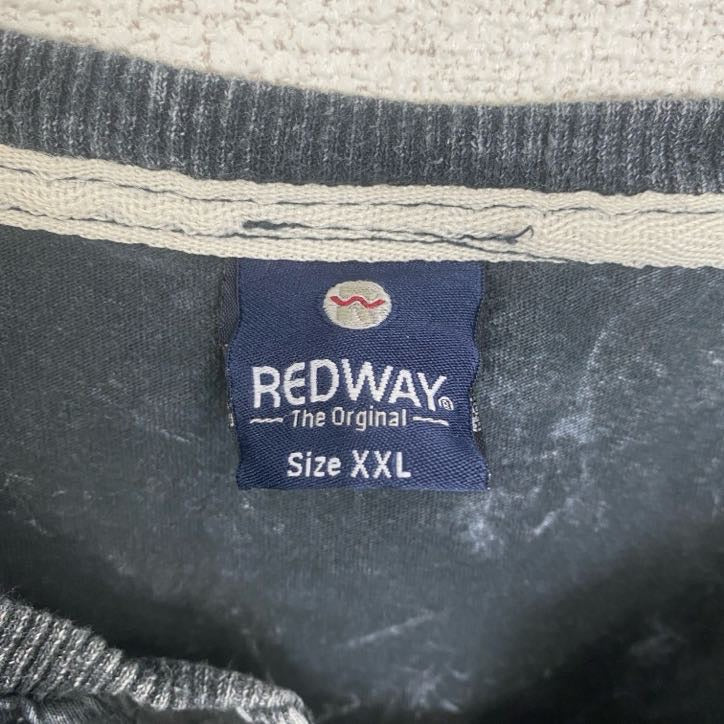 REDWAY　半袖プリントヘンリーネックTシャツ　ゲームシャツ　ワッペン　アーチプリント　タイダイ柄　ダークグレー　XXLサイズ　古着