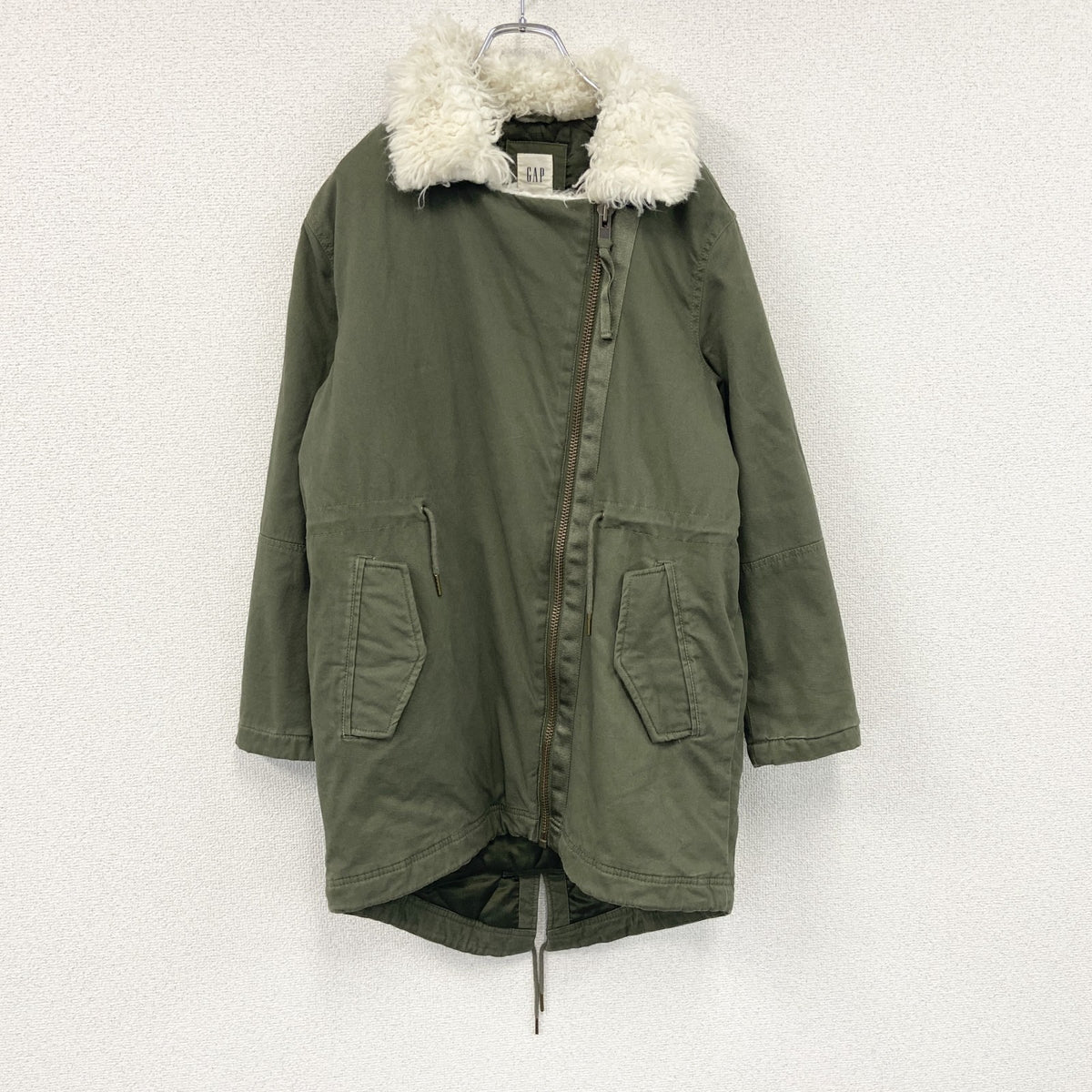 GAP　ギャップ　PRIMALOFT　モッズコート　ミリタリージャケット　ファー付き　カーキ　Sサイズ　古着