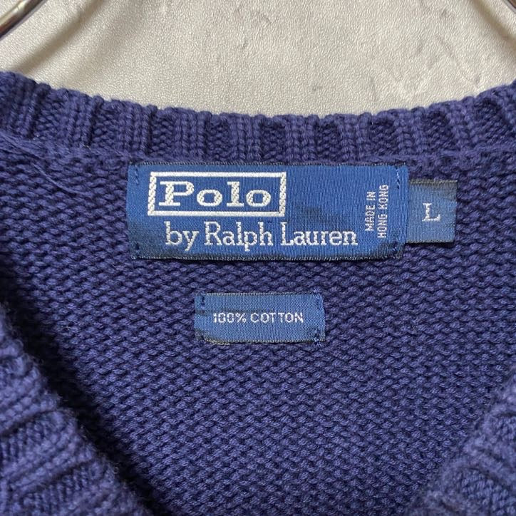 古着 used　Polo by Ralph Lauren　無地ニットベスト　ワンポイントロゴ刺繍　ノームコア　ネイビー　Lサイズ