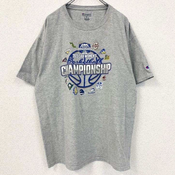 champion チャンピオン　半袖プリントTシャツ　グレー　灰色　バスケ　クルーネック　レトロデザイン　XLサイズ　古着