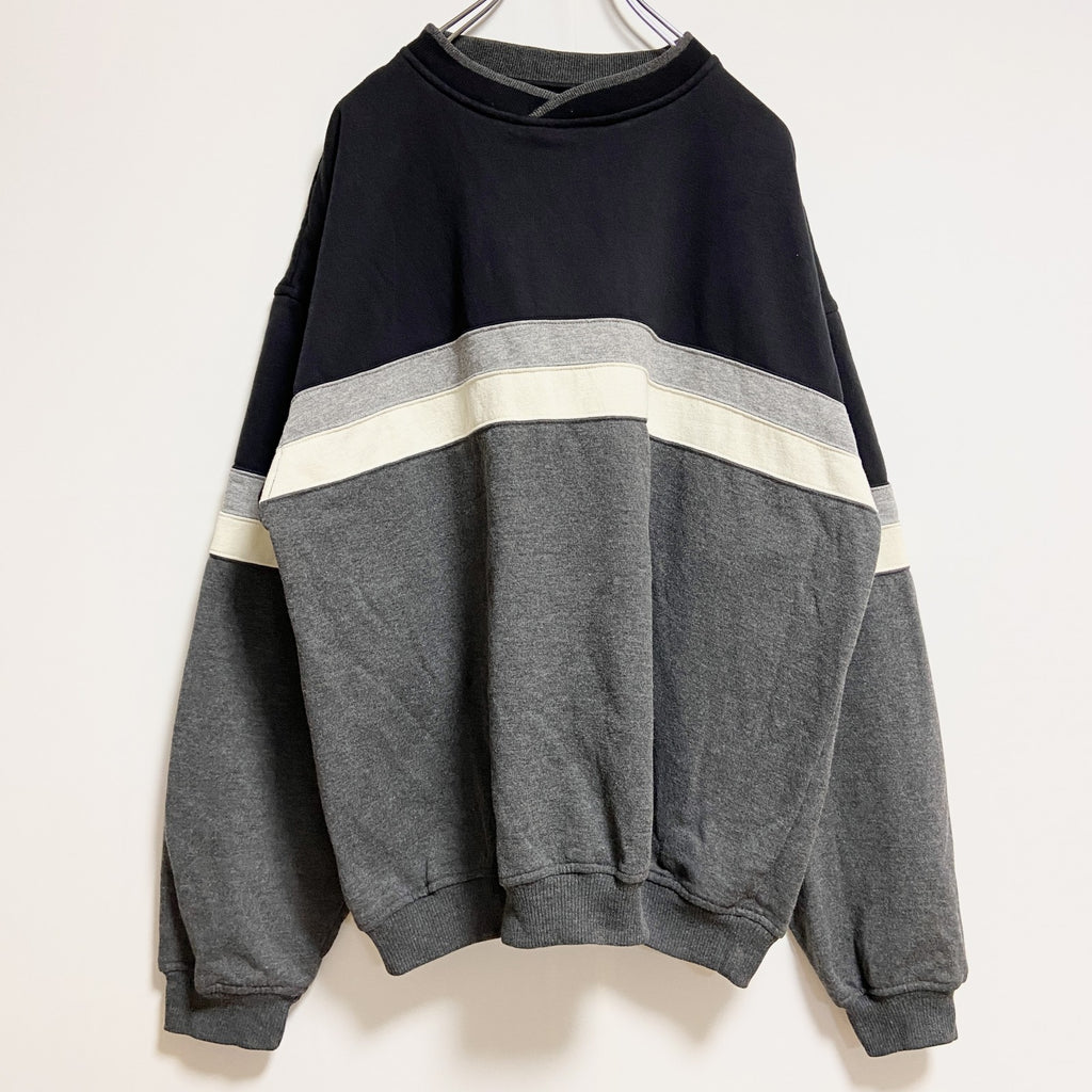 BILLBLASS　長袖ライン入りスウェット　トレーナー　切り替え　黒　ブラック　グレー　灰色　ビッグシルエット　XLサイズ　古着