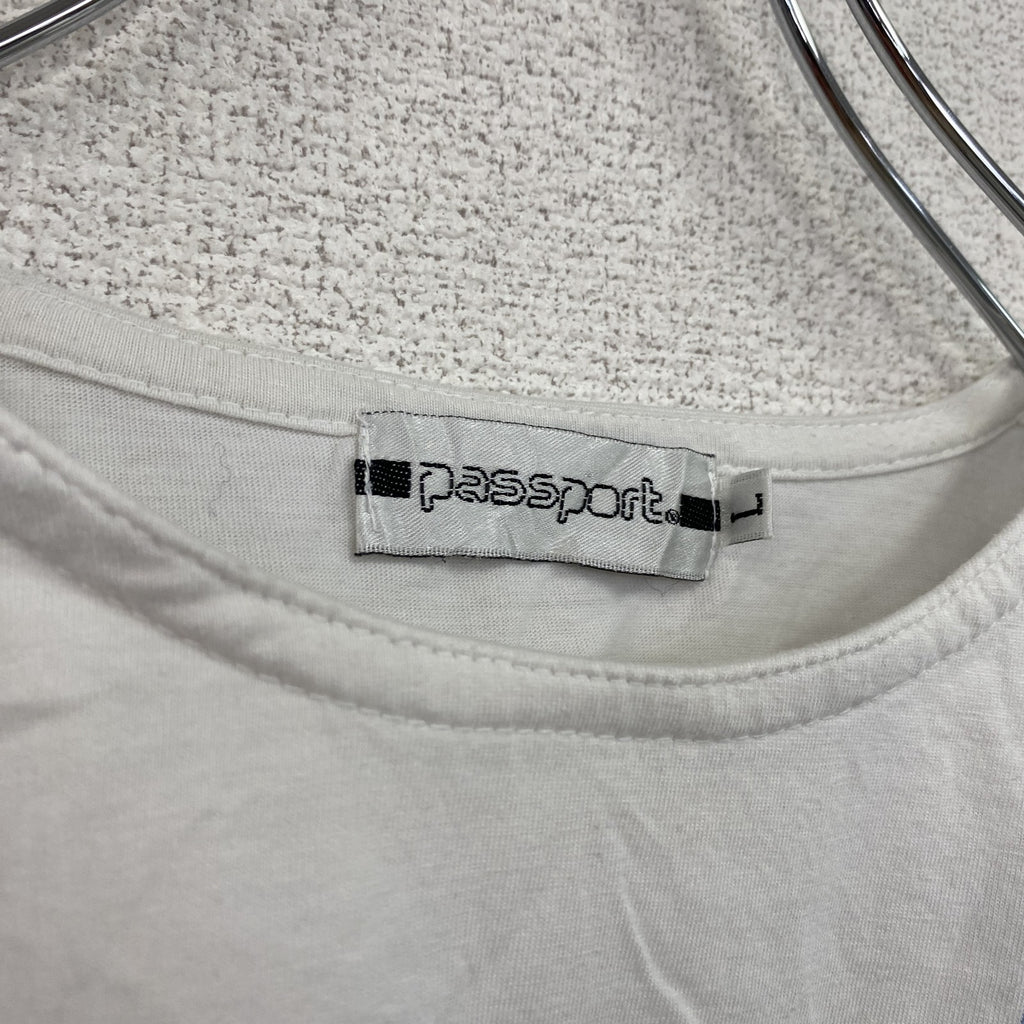 pass port　パスポート　半袖プリントTシャツ　白　ホワイト　Ｌサイズ　古着