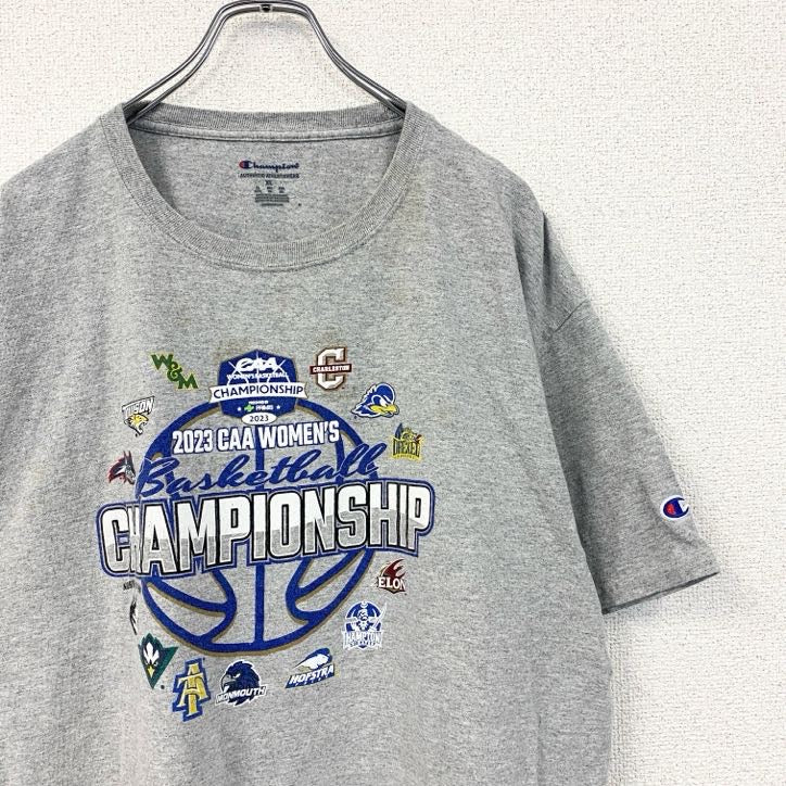 champion チャンピオン　半袖プリントTシャツ　グレー　灰色　バスケ　クルーネック　レトロデザイン　XLサイズ　古着