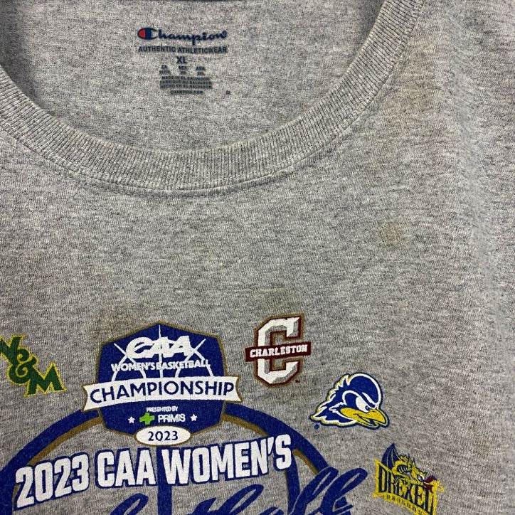 champion チャンピオン　半袖プリントTシャツ　グレー　灰色　バスケ　クルーネック　レトロデザイン　XLサイズ　古着