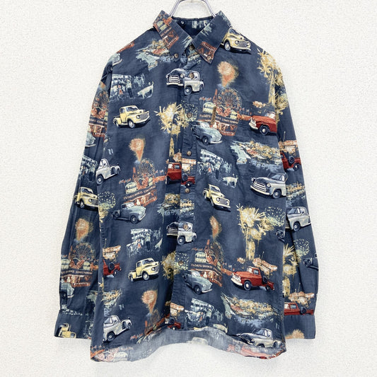 古着 used　NORTH RIVER ノースリバー　半袖プリント総柄シャツ　クラシックカー　旧車　個性的　レトロ　Lサイズ