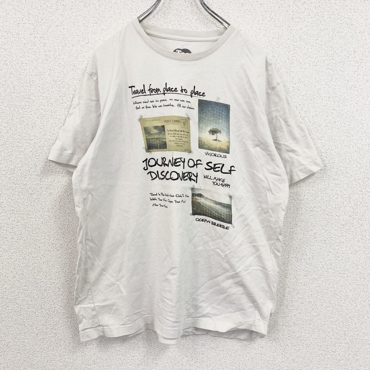 Tee time　半袖プリントフォトTシャツ　英字プリント　白　ホワイト　XLサイズ　古着