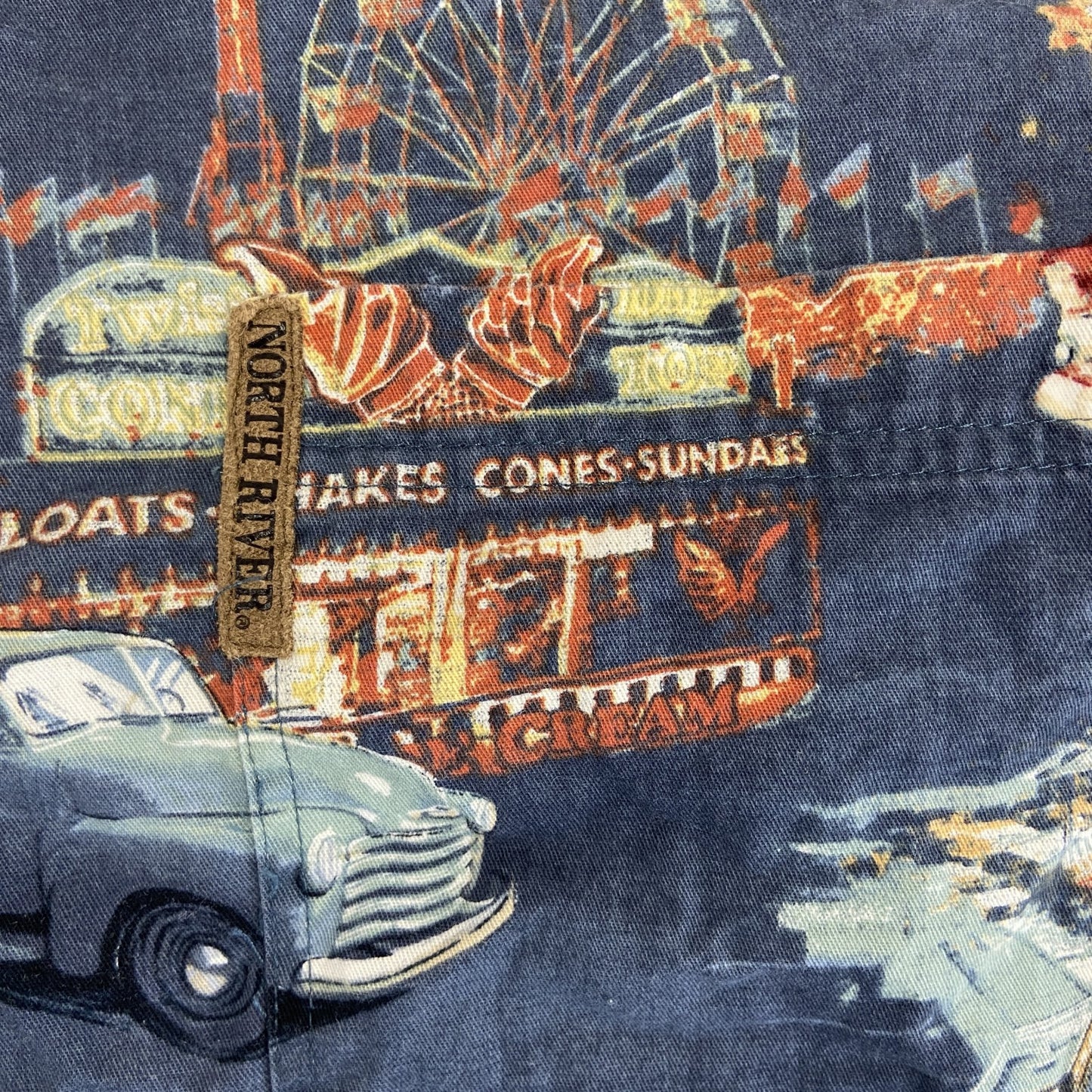 古着 used　NORTH RIVER ノースリバー　半袖プリント総柄シャツ　クラシックカー　旧車　個性的　レトロ　Lサイズ