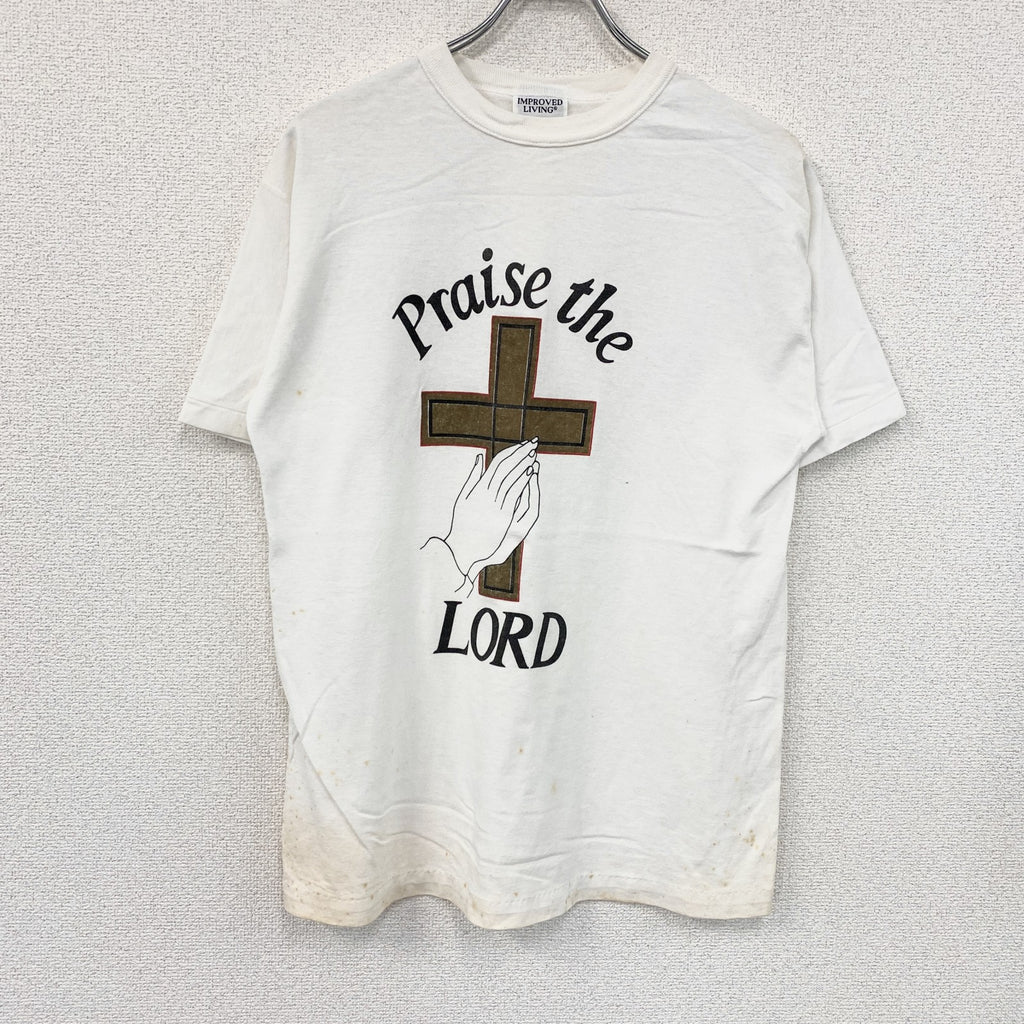 IMPROVED LIVING　半袖プリントTシャツ　シングルステッチ　白　ホワイト　Lサイズ カットソー メンズ 古着