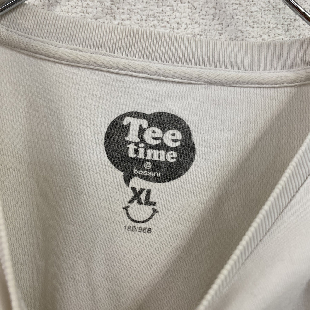Tee time　半袖プリントフォトTシャツ　英字プリント　白　ホワイト　XLサイズ　古着