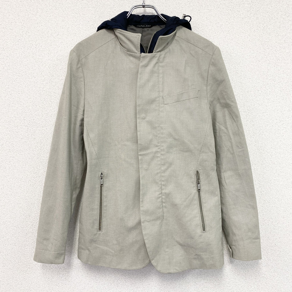 ZARA MAN　ザラ　フーデッドスタンドカラージャケット　比翼仕立て　3つポケット　灰色　グレー　Sサイズ　古着