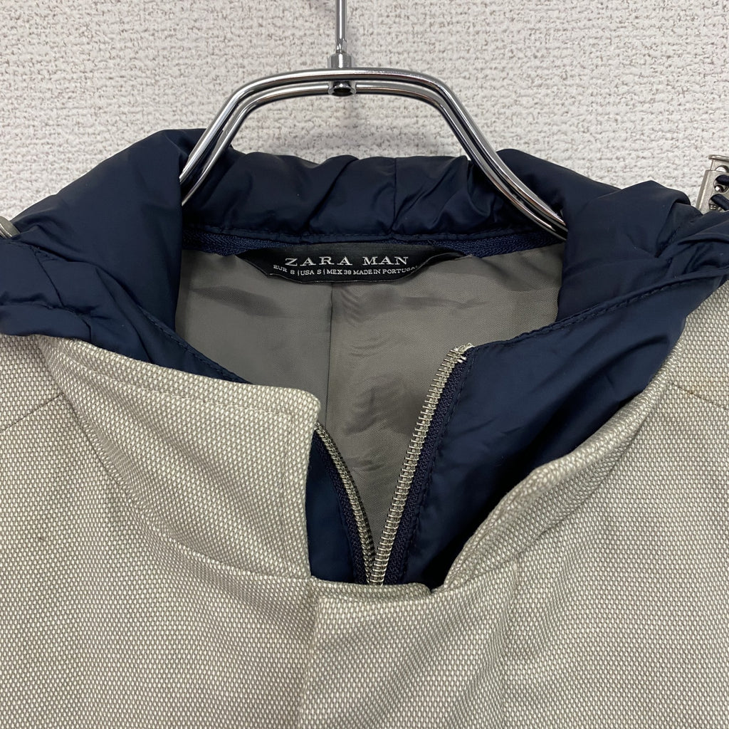 ZARA MAN　ザラ　フーデッドスタンドカラージャケット　比翼仕立て　3つポケット　灰色　グレー　Sサイズ　古着