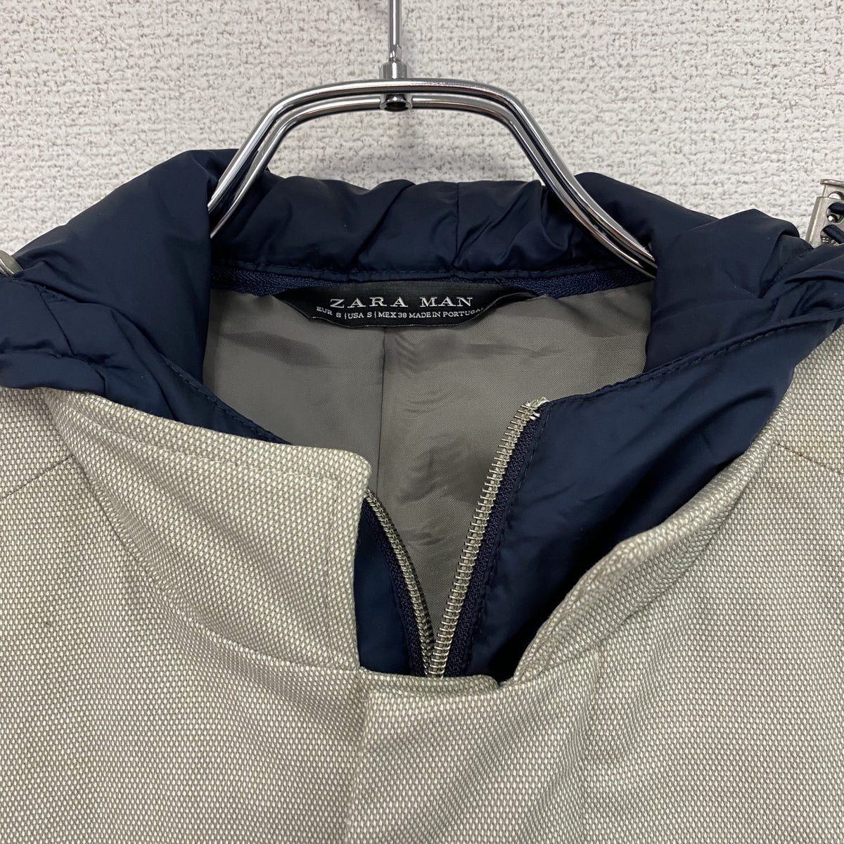 ZARA MAN　ザラ　フーデッドスタンドカラージャケット　比翼仕立て　3つポケット　灰色　グレー　Sサイズ　古着