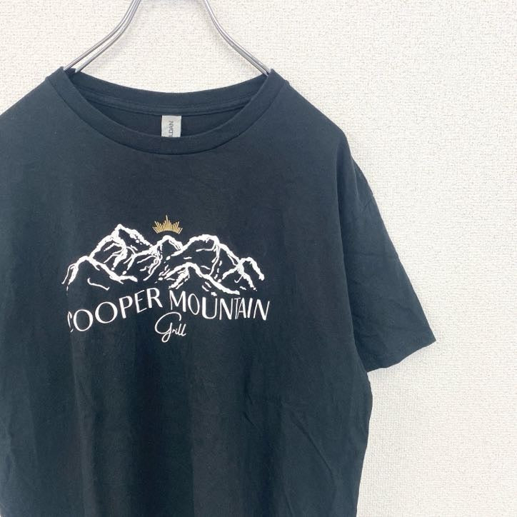 GILDAN　ギルダン　半袖プリントTシャツ　4連プリント　両面プリント　クルーネック　黒　ブラック　Lサイズ　古着