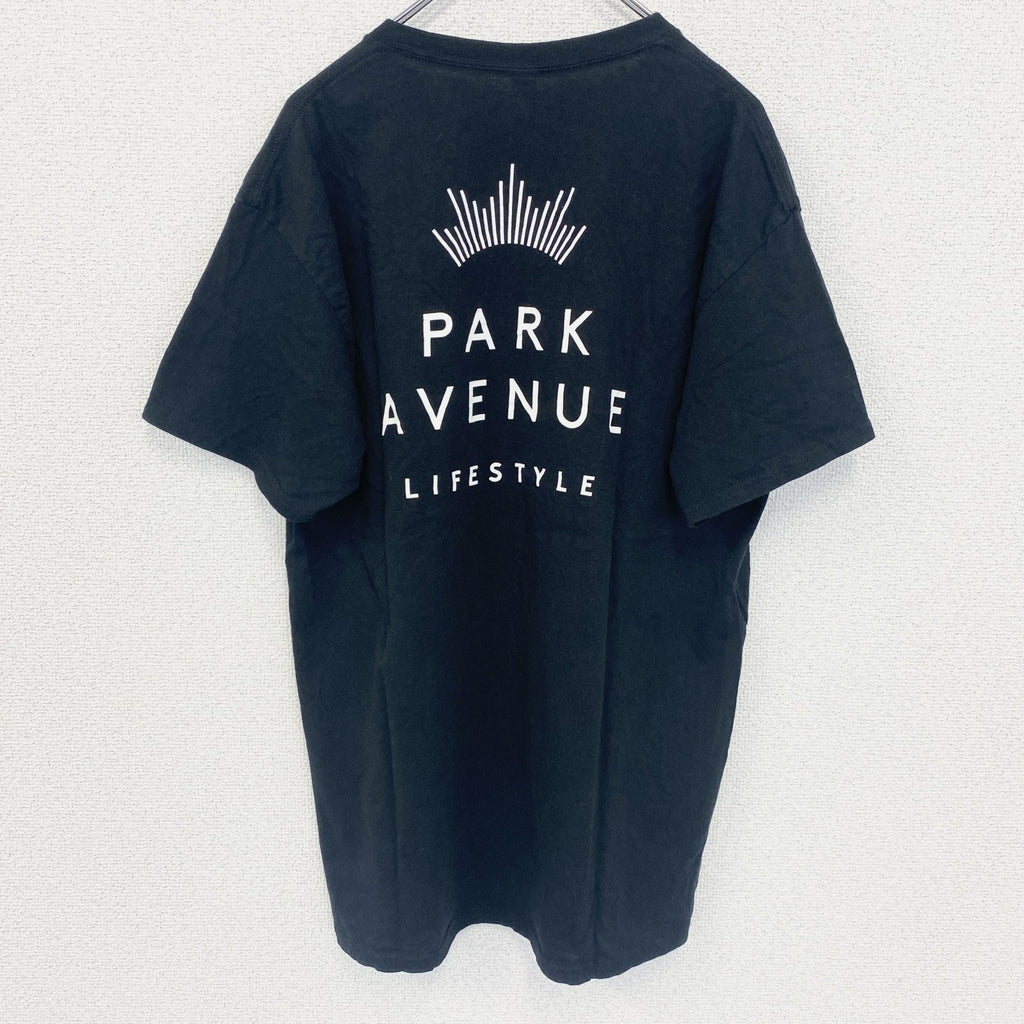 GILDAN　ギルダン　半袖プリントTシャツ　4連プリント　両面プリント　クルーネック　黒　ブラック　Lサイズ　古着