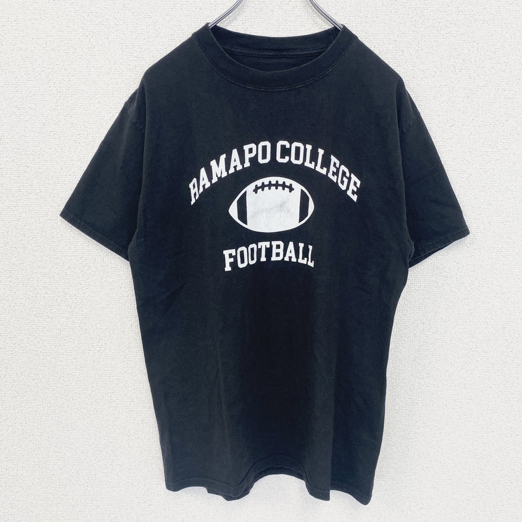 半袖カレッジプリントTシャツ　ラマポ大学　ニュージャージー州　クルーネック　フットボール　黒　ブラック　古着