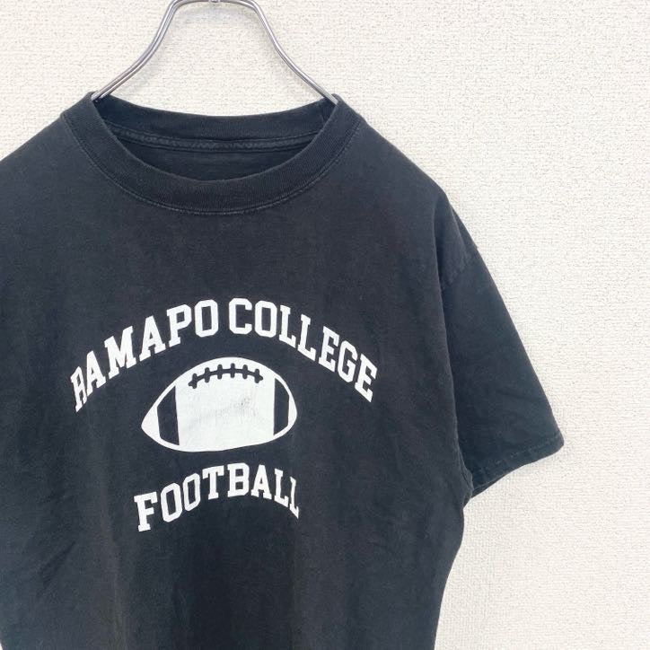 半袖カレッジプリントTシャツ　ラマポ大学　ニュージャージー州　クルーネック　フットボール　黒　ブラック　古着