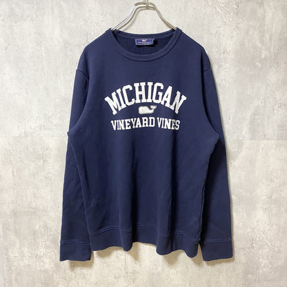 古着 used　vineyard vines　MICHIGAN　長袖プリントクルーネックスウェット　トレーナー　ネイビー　Lサイズ