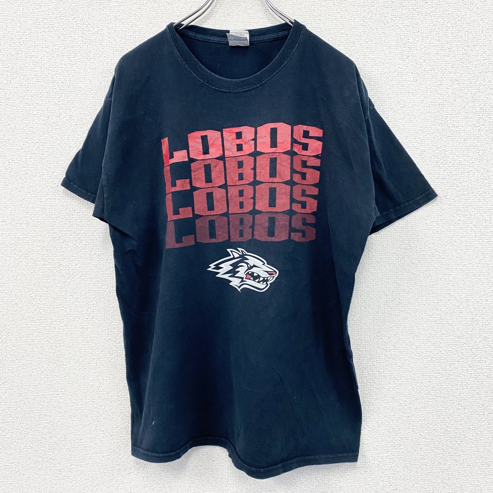 GILDAN　半袖プリントTシャツ　チームT　ニューメキシコロボス　黒　ブラック　Lサイズ　古着