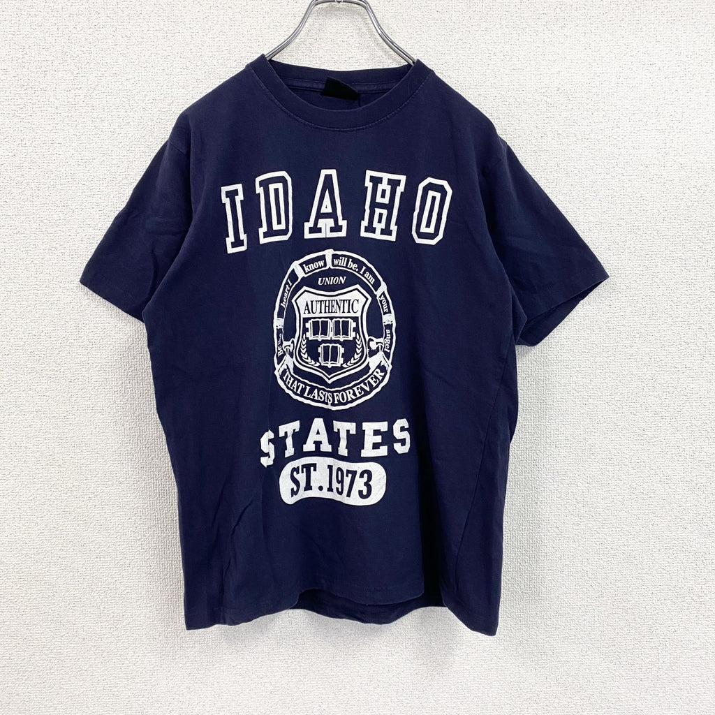 BEANS HOUSE　半袖プリントTシャツ　4連プリント　カプセルプリント　クルーネック　紺　ネイビー　Lサイズ　古着