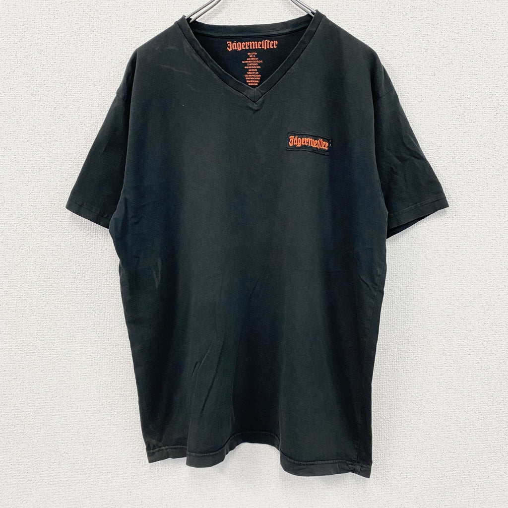 Jagermeister　半袖プリントTシャツ　VネックT　黒　ブラック　XLサイズ　古着