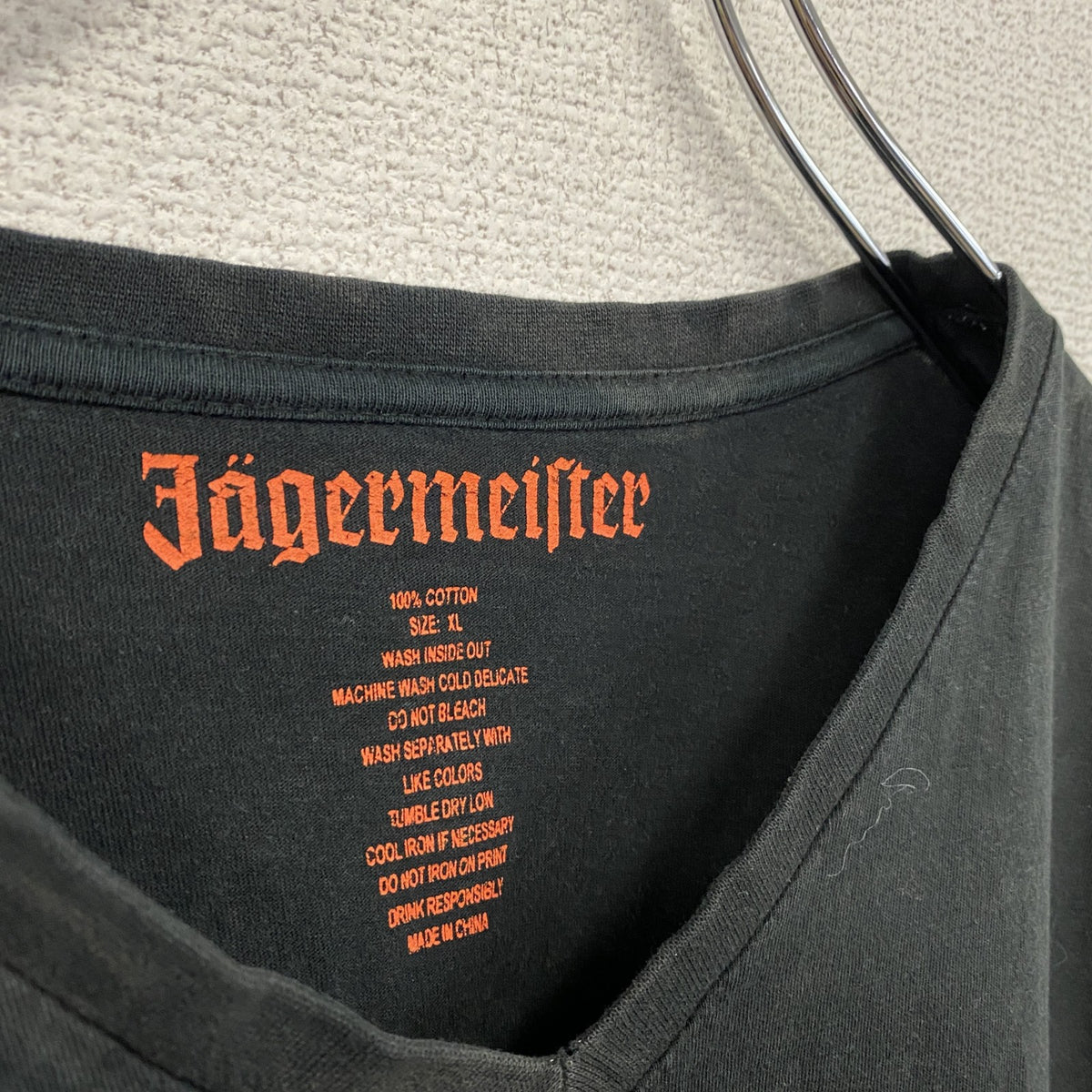 Jagermeister　半袖プリントTシャツ　VネックT　黒　ブラック　XLサイズ　古着