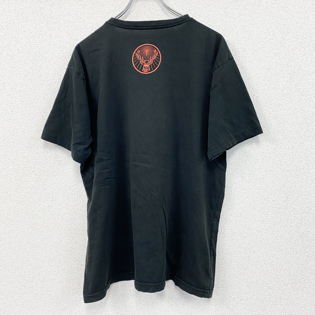 Jagermeister　半袖プリントTシャツ　VネックT　黒　ブラック　XLサイズ　古着