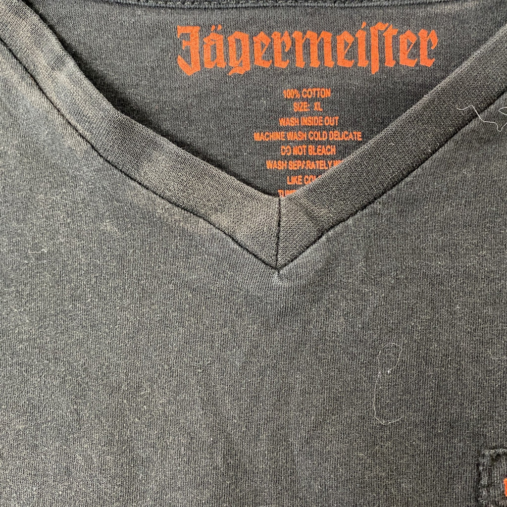 Jagermeister　半袖プリントTシャツ　VネックT　黒　ブラック　XLサイズ　古着