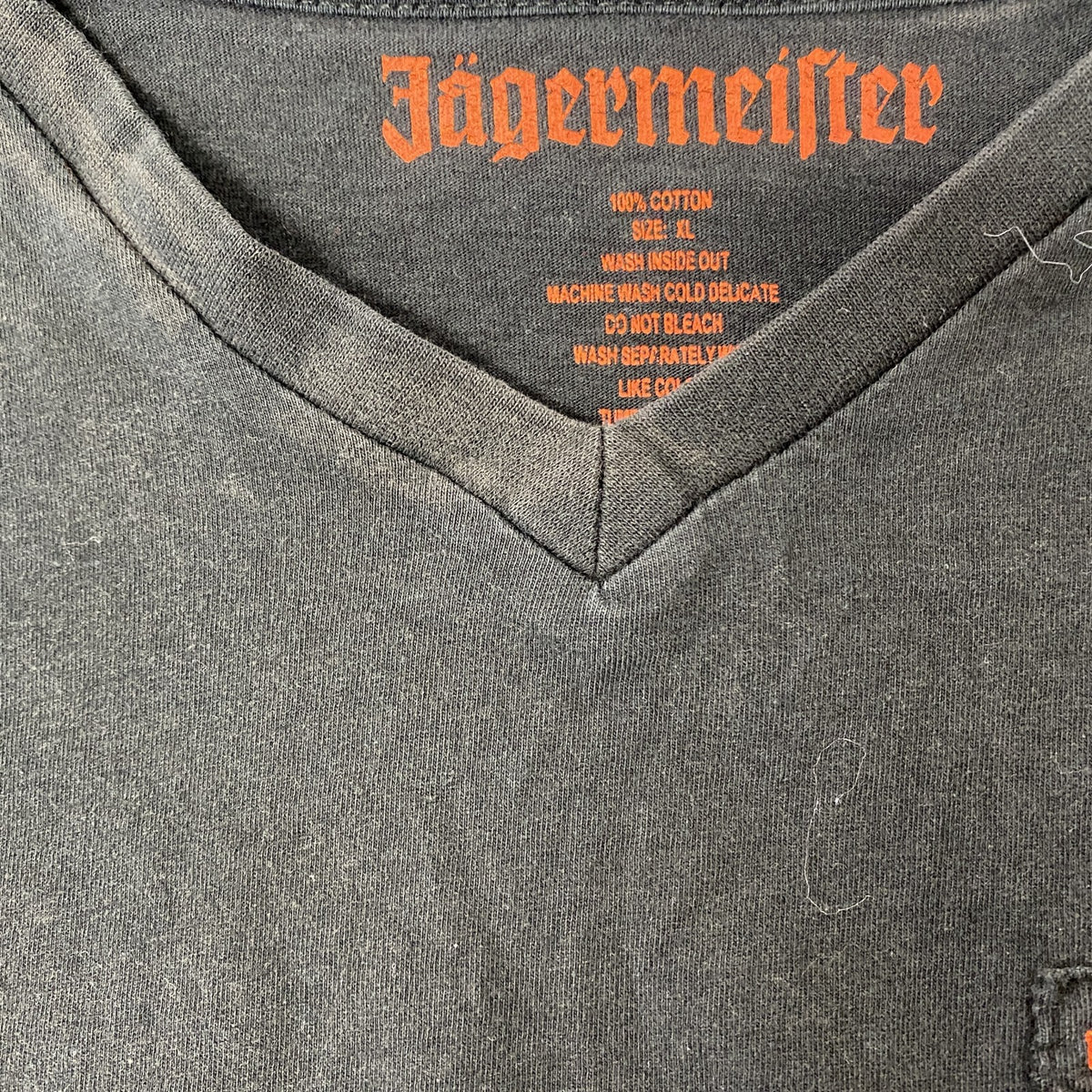 Jagermeister　半袖プリントTシャツ　VネックT　黒　ブラック　XLサイズ　古着