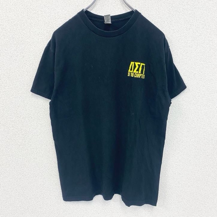 GILDAN　ギルダン　半袖デザインTシャツ　バックプリント　サメ　DELTA SIG　黒　ブラック　Mサイズ　古着