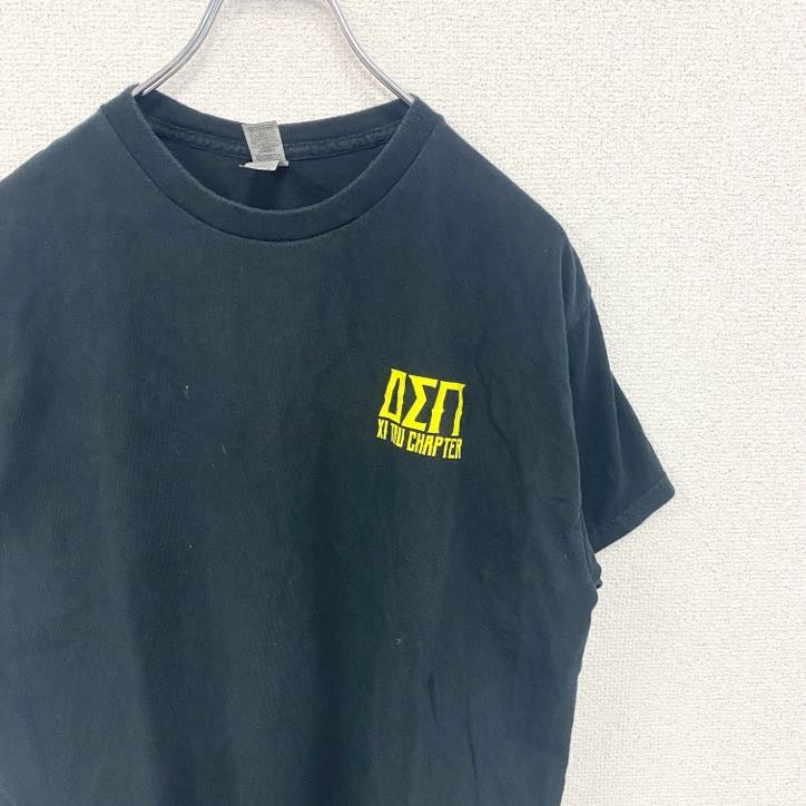 GILDAN　ギルダン　半袖デザインTシャツ　バックプリント　サメ　DELTA SIG　黒　ブラック　Mサイズ　古着