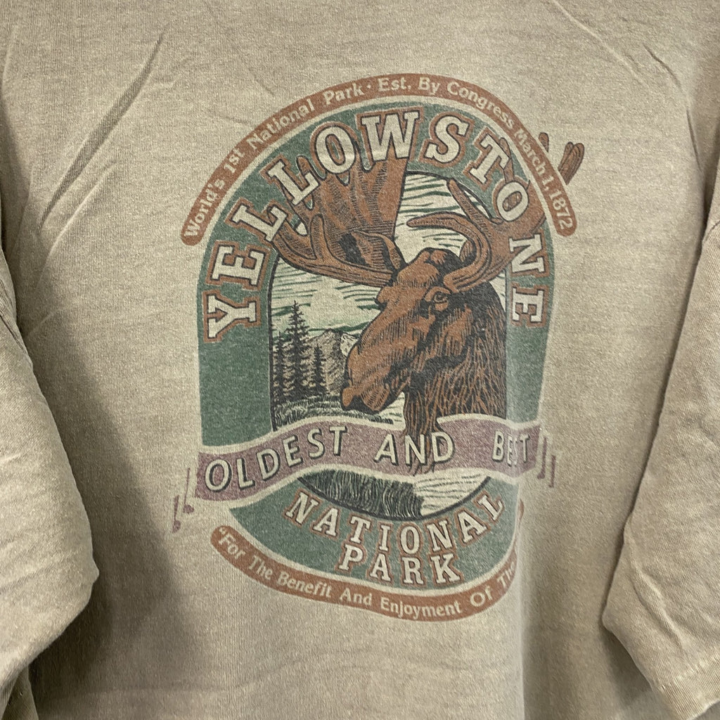 半袖プリントTシャツ　シングルステッチ　茶色　ブラウン　XLサイズ　古着