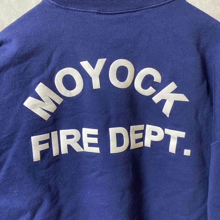 古着 used　Hanes ヘインズ　90s　MOYOCK FIRE DEPT　長袖プリントスウェット　トレーナー　紺　Lサイズ