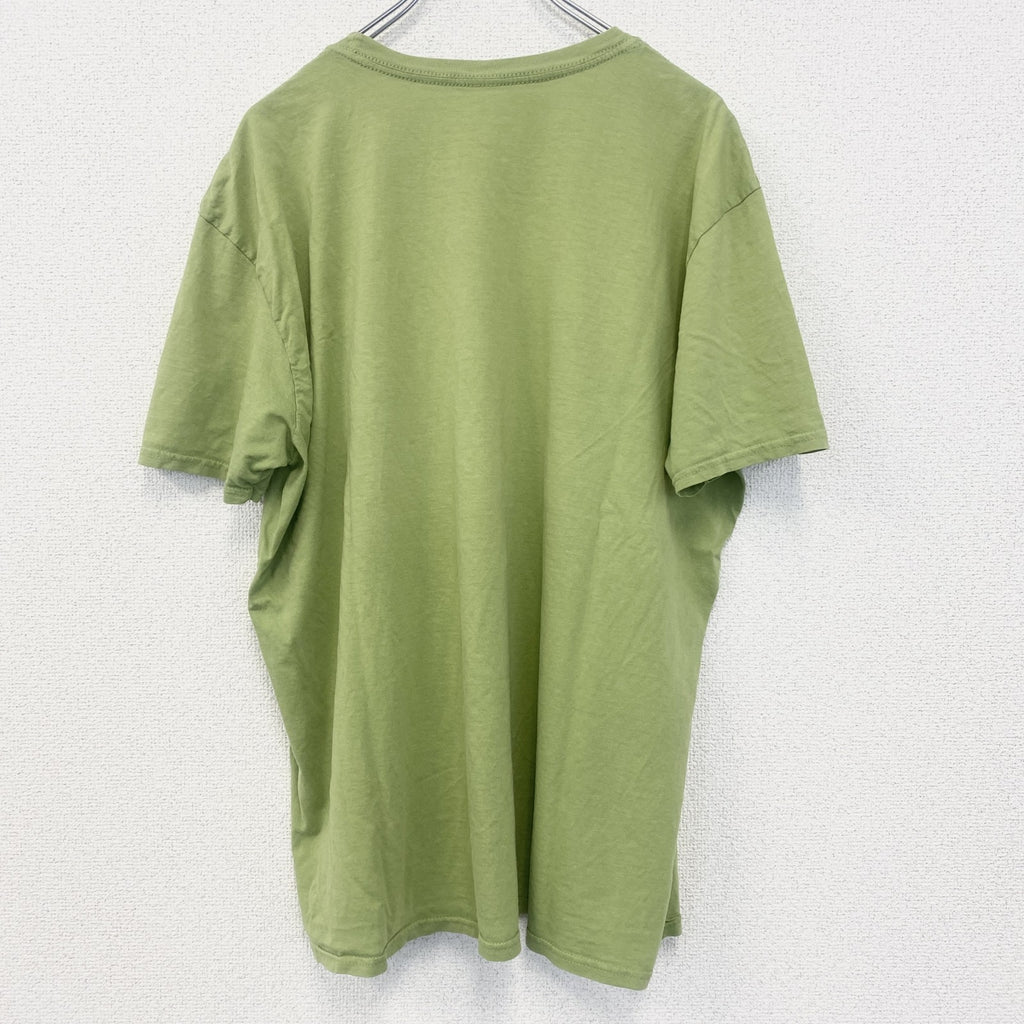 半袖アニマルプリントTシャツ　カモノハシ　黄緑　ライトグリーン　クルーネック　レトロデザイン　古着