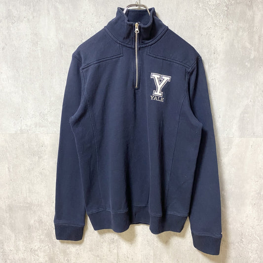 古着 used　YALE　イェール大学　カレッジ　長袖ハーフジップスウェット　トレーナー　ネイビー　ハイネック　秋冬服　Lサイズ