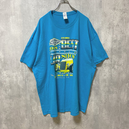 古着 used　半袖クルーネックカープリントTシャツ　バックプリント　水色　ビッグシルエット　オーバーサイズ　3XLサイズ