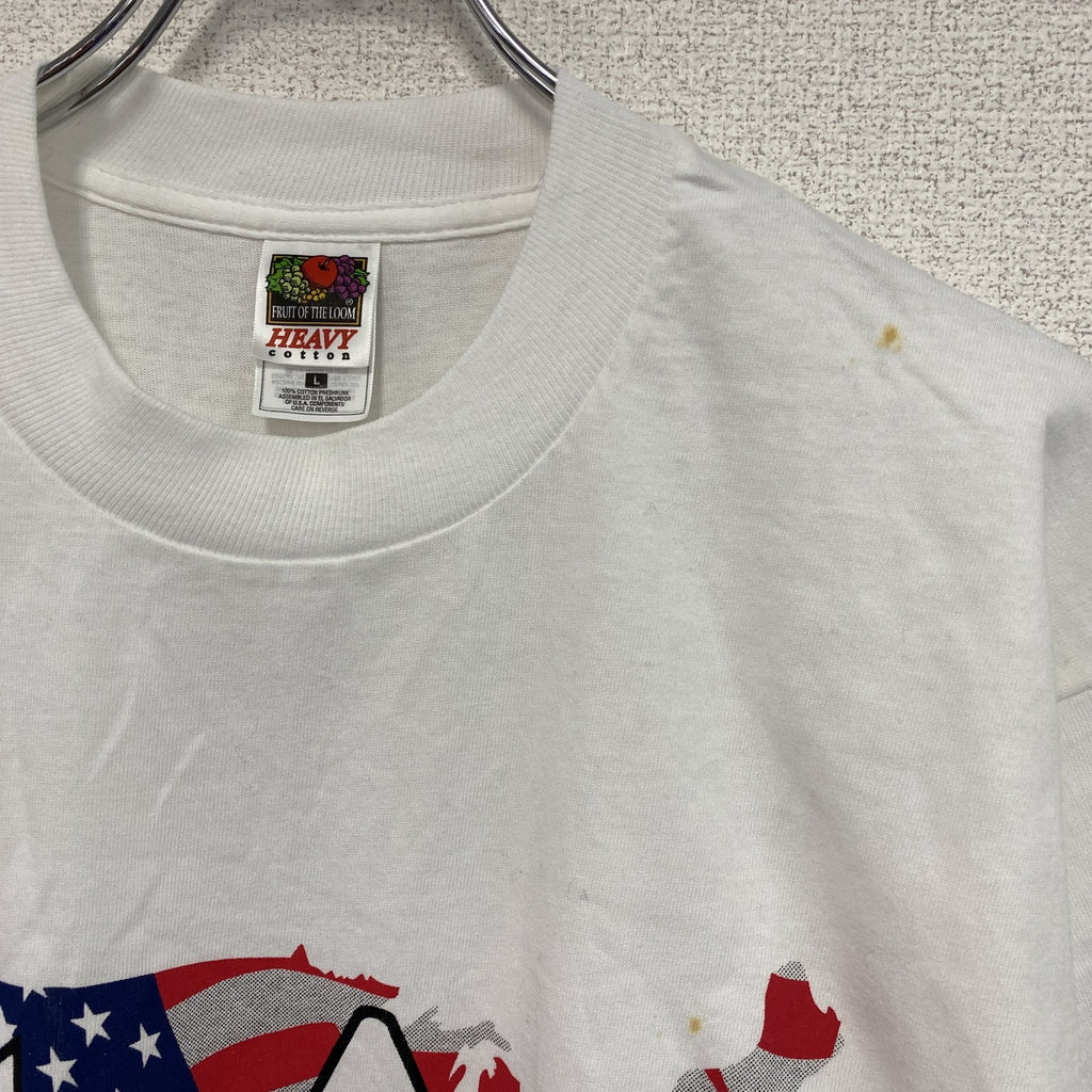 90s　FRUIT OF THE LOOM　半袖プリントＴシャツ　星条旗　シングルステッチ　ヴィンテージ　白　ホワイト　Lサイズ　古着