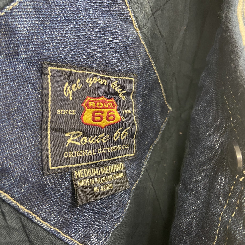 Route66　90s　デニムスタジャン　キルティングライナー　中綿入り　ヴィンテージ　インディゴ　Mサイズ　古着