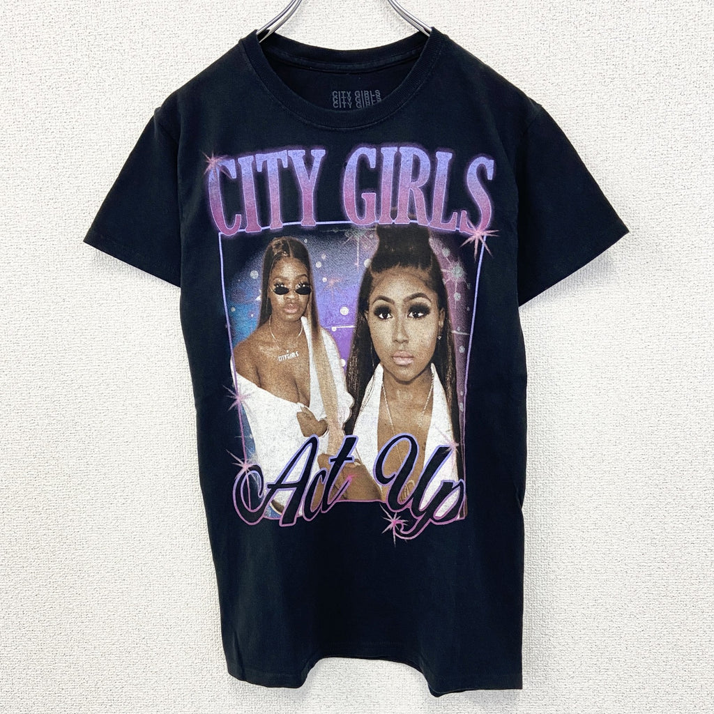CITY GIRLS　シティーガール　半袖プリントTシャツ　個性的　Y2K　クルーネック　レトロデザイン　Sサイズ　古着