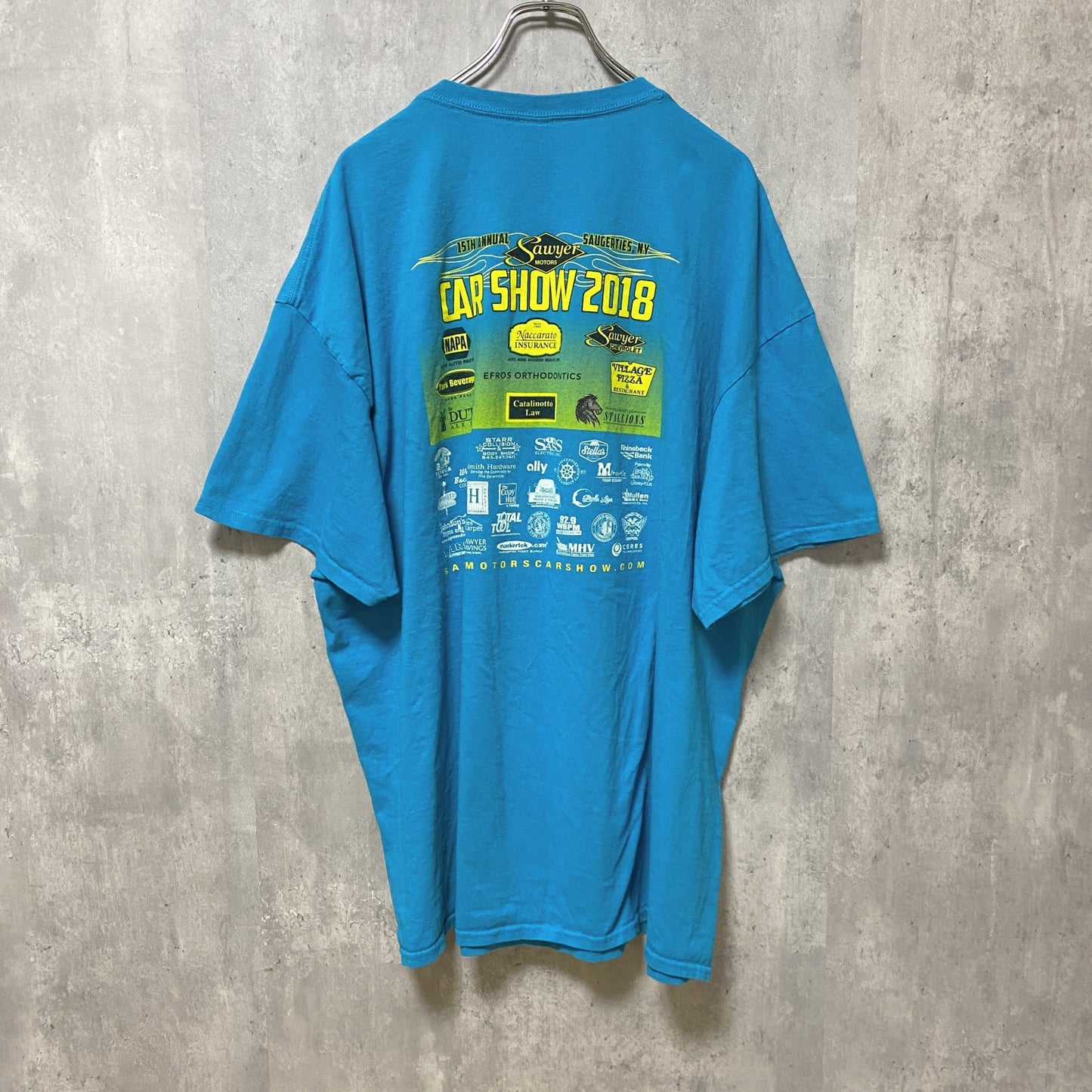 古着 used　半袖クルーネックカープリントTシャツ　バックプリント　水色　ビッグシルエット　オーバーサイズ　3XLサイズ