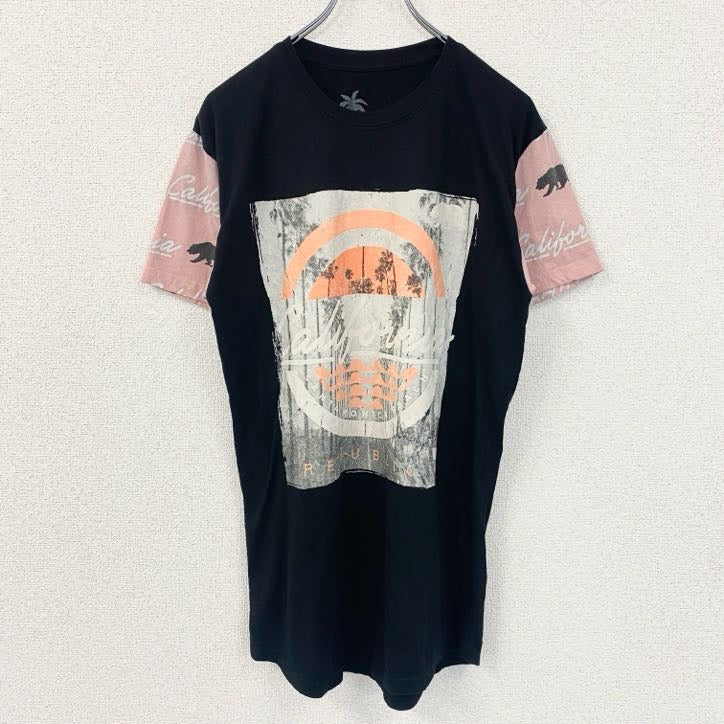 VIBES　半袖プリントデザインTシャツ　サンタモニカ　クルーネック　レトロ　黒　ブラック　Mサイズ　古着
