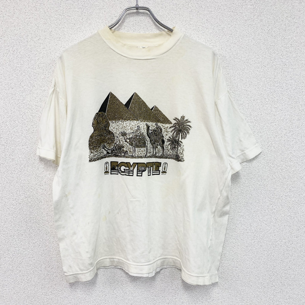 ～00s　SAGGY　サギー　半袖プリントＴシャツ　EGY PTE　エジプト　ヴィンテージ　白　ホワイト　Lサイズ　古着