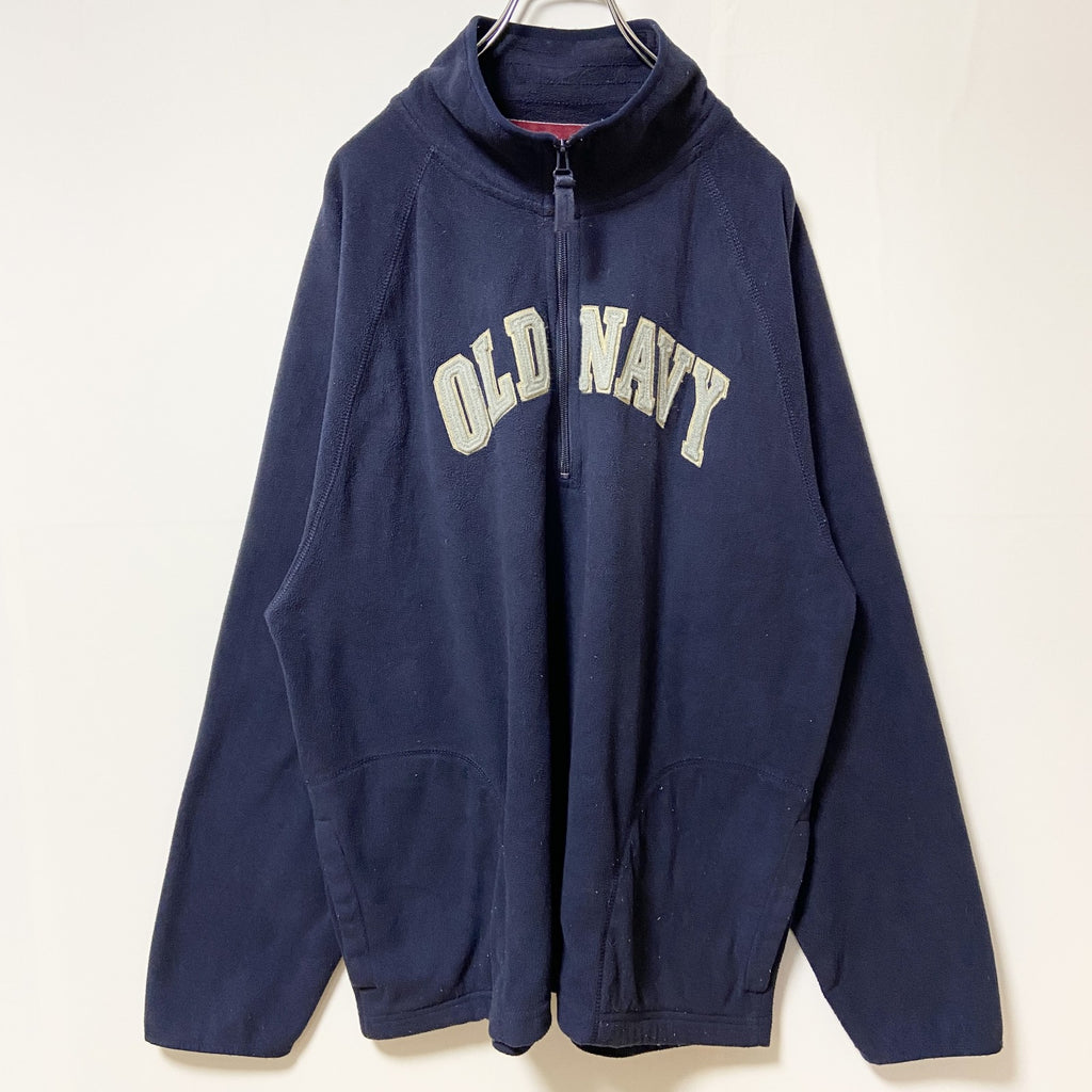 OLDNAVY　長袖ロゴワッペンフリース　ハイネック　ネイビー　紺　ヴィンテージ　ビッグシルエット　2XLサイズ　古着