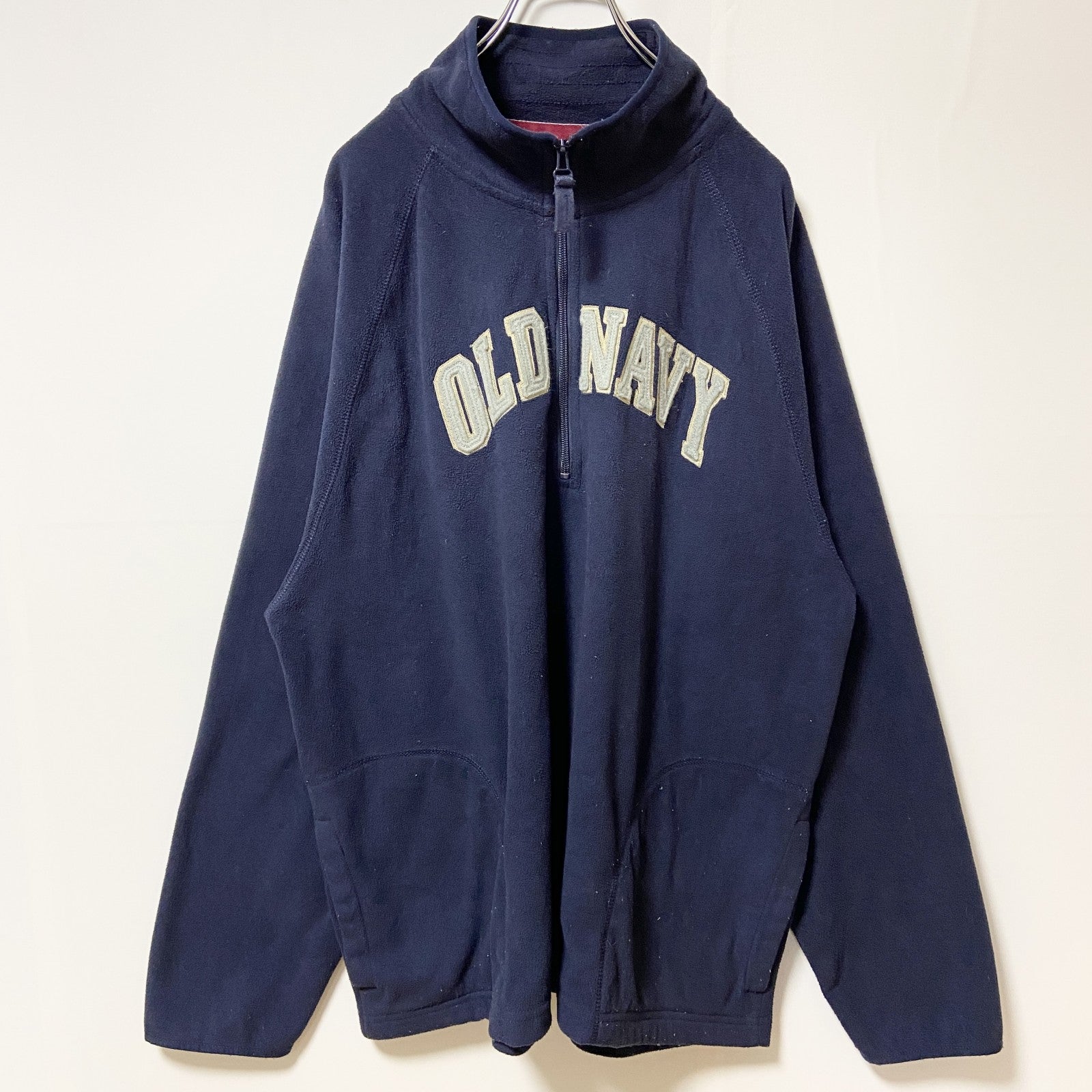 OLDNAVY　長袖ロゴワッペンフリース　ハイネック　ネイビー　紺　ヴィンテージ　ビッグシルエット　2XLサイズ　古着
