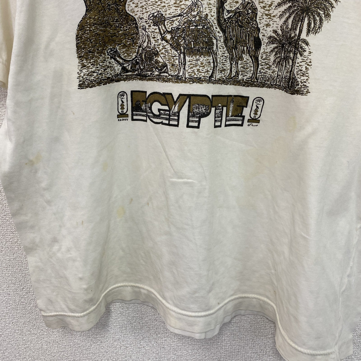 ～00s　SAGGY　サギー　半袖プリントＴシャツ　EGY PTE　エジプト　ヴィンテージ　白　ホワイト　Lサイズ　古着