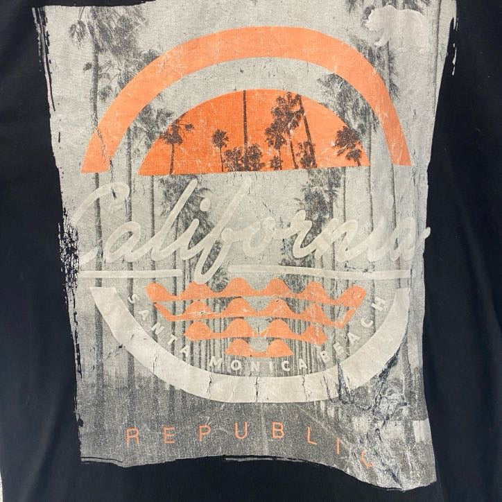 VIBES　半袖プリントデザインTシャツ　サンタモニカ　クルーネック　レトロ　黒　ブラック　Mサイズ　古着