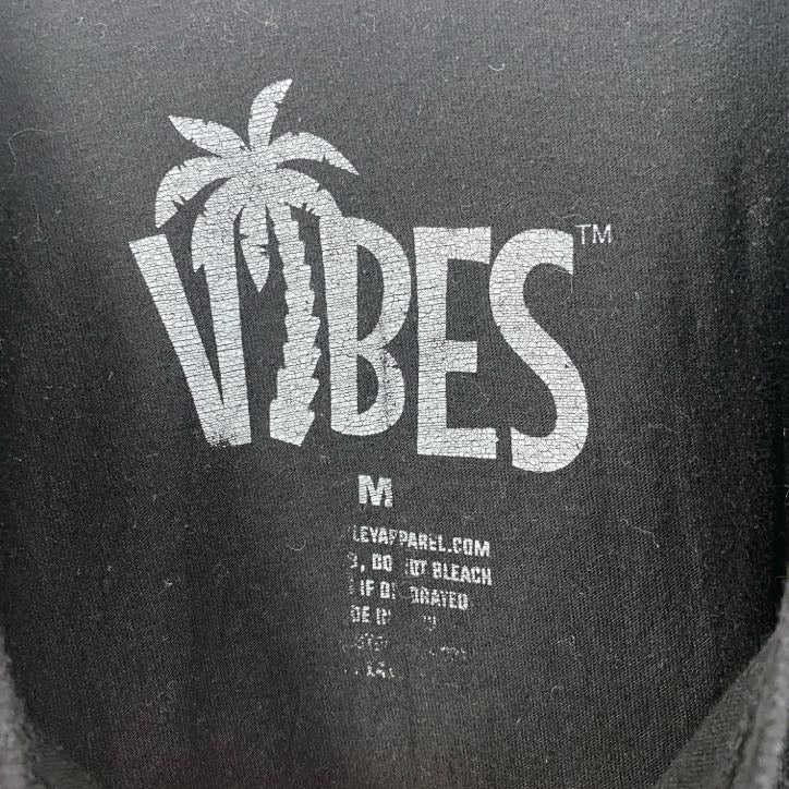 VIBES　半袖プリントデザインTシャツ　サンタモニカ　クルーネック　レトロ　黒　ブラック　Mサイズ　古着