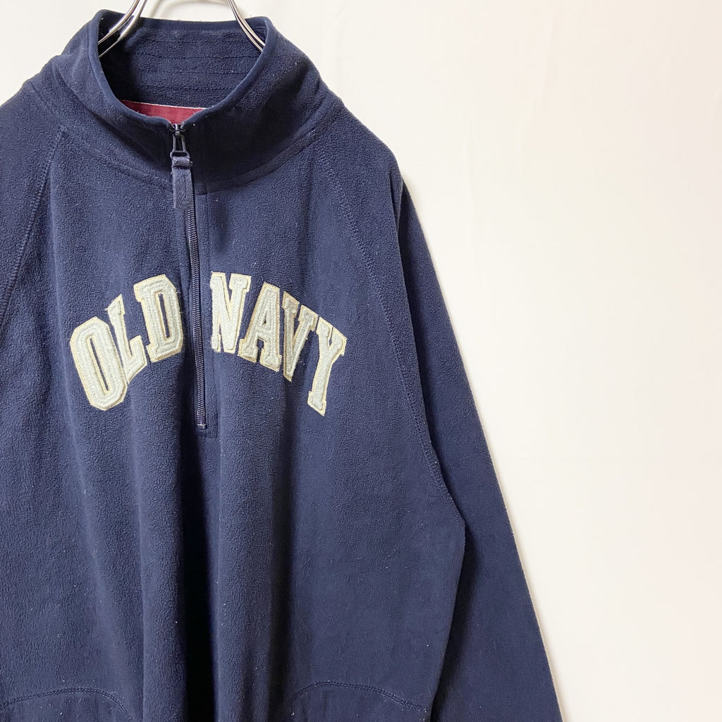 OLDNAVY　長袖ロゴワッペンフリース　ハイネック　ネイビー　紺　ヴィンテージ　ビッグシルエット　2XLサイズ　古着